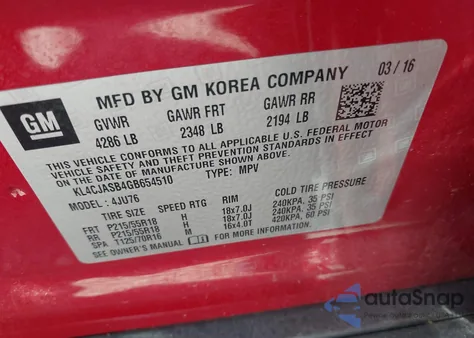 2016 Buick Encore from USA, damaged, VIN KL4CJASB4GB654510